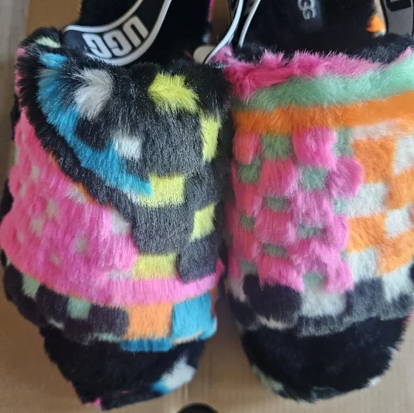 UGG NEW! fluff yeah slides furry wool uggs sandals slippers elastic heel strap
